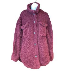 EUC Love Tree Burgundy, button up, sherpa‎ jacket, comfy sz L